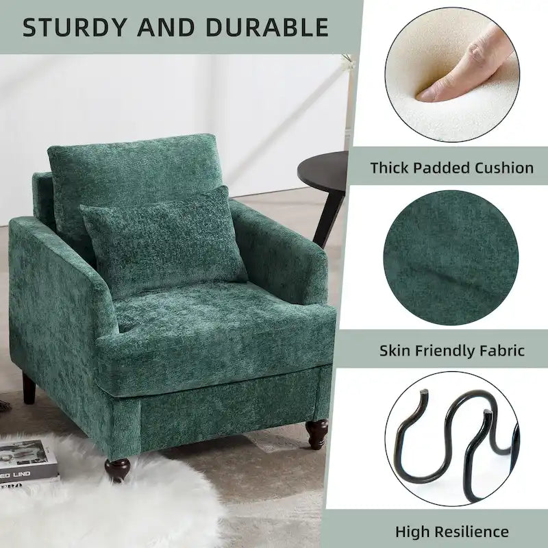 Fauteuil Chenille Rembourré en Bois Style Mid-Century pour Salon