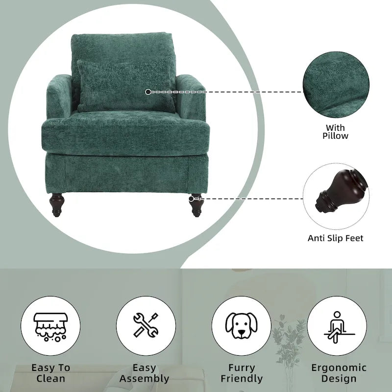 Fauteuil Chenille Rembourré en Bois Style Mid-Century pour Salon