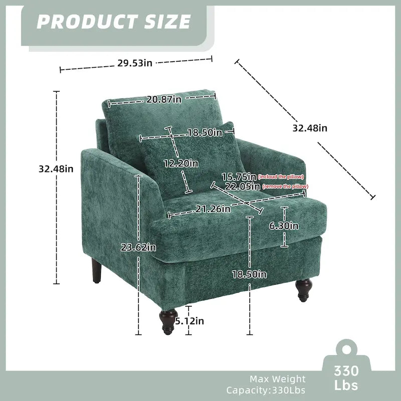 Fauteuil Chenille Rembourré en Bois Style Mid-Century pour Salon