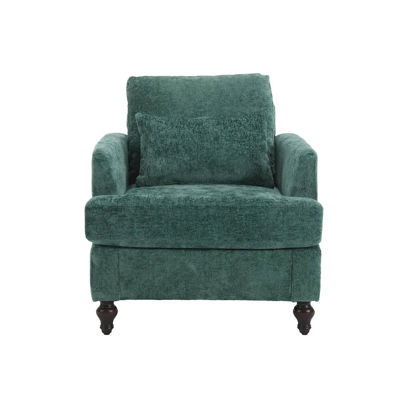 Fauteuil Chenille Rembourré en Bois Style Mid-Century pour Salon
