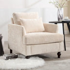 Fauteuil Chenille Rembourré en Bois Style Mid-Century pour Salon