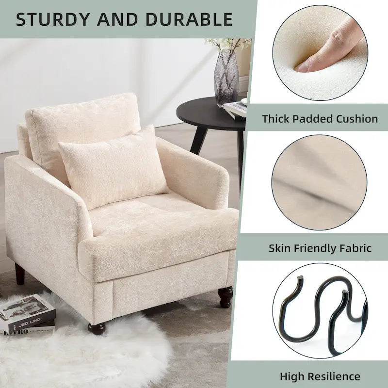 Fauteuil Chenille Rembourré en Bois Style Mid-Century pour Salon