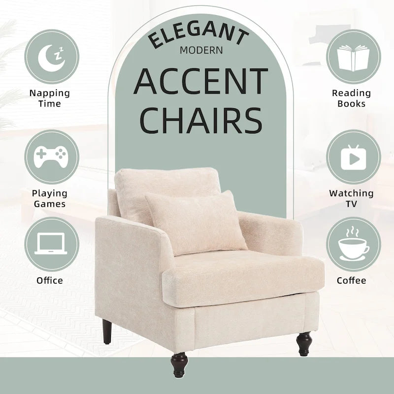 Fauteuil Chenille Rembourré en Bois Style Mid-Century pour Salon