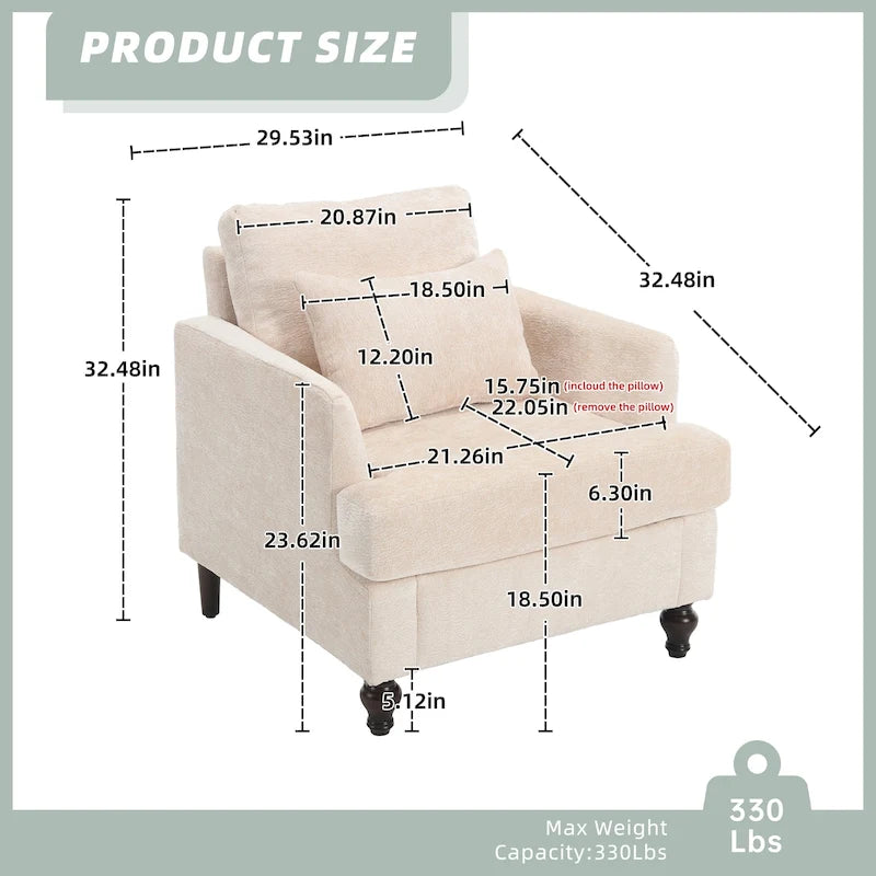 Fauteuil Chenille Rembourré en Bois Style Mid-Century pour Salon