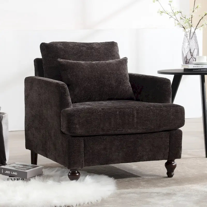 Fauteuil Chenille Rembourré en Bois Style Mid-Century pour Salon