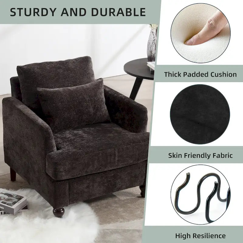 Fauteuil Chenille Rembourré en Bois Style Mid-Century pour Salon