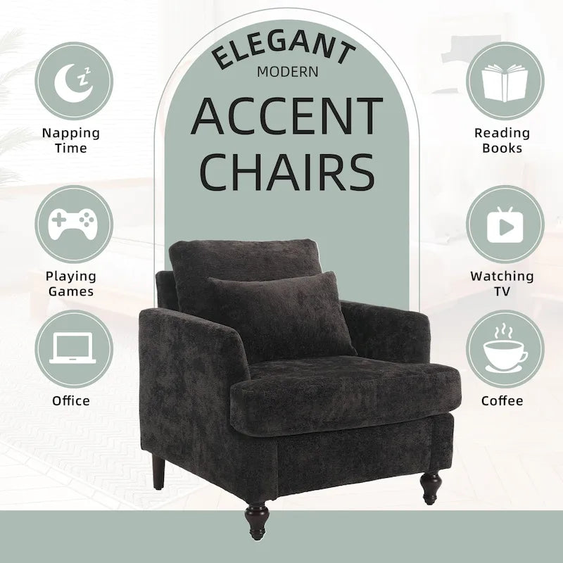 Fauteuil Chenille Rembourré en Bois Style Mid-Century pour Salon