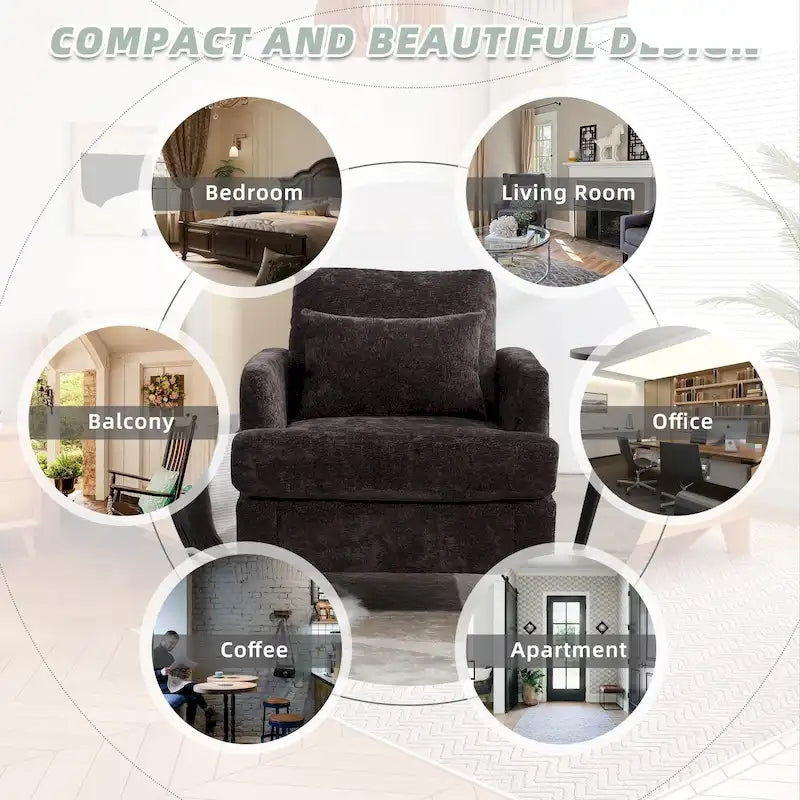 Fauteuil Chenille Rembourré en Bois Style Mid-Century pour Salon