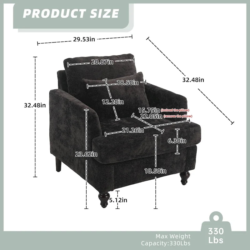 Fauteuil Chenille Rembourré en Bois Style Mid-Century pour Salon