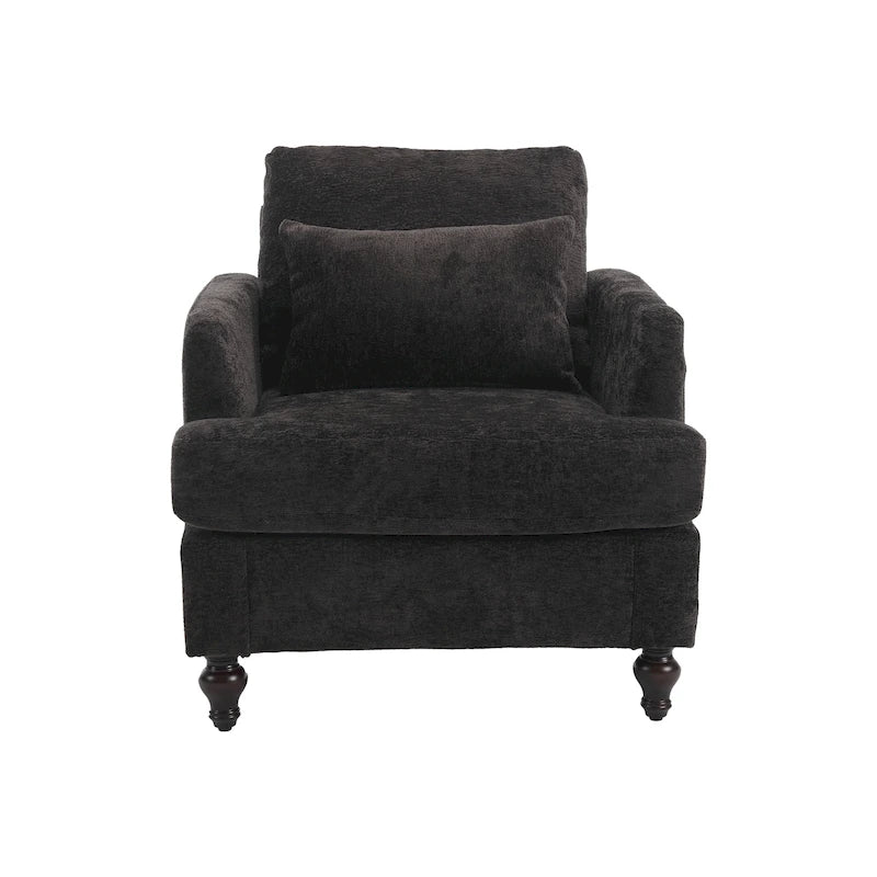 Fauteuil Chenille Rembourré en Bois Style Mid-Century pour Salon