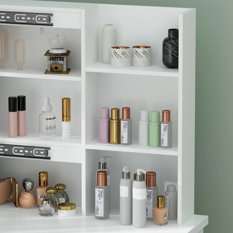 Coiffeuse avec miroir de maquillage éclairé et station de recharge