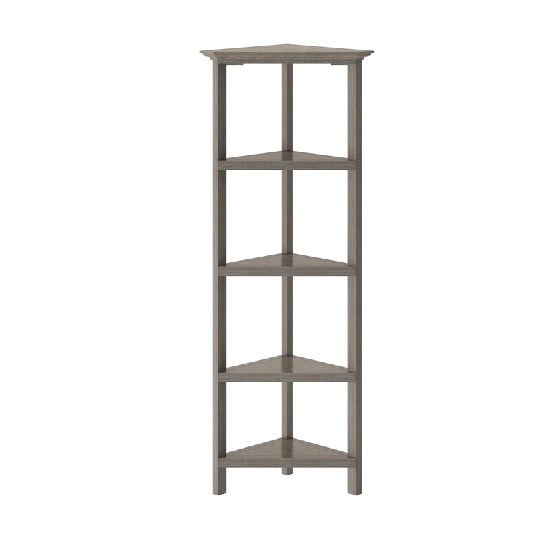 Bibliothèque d'angle en bois, 4 étagères, finition gris lavé
