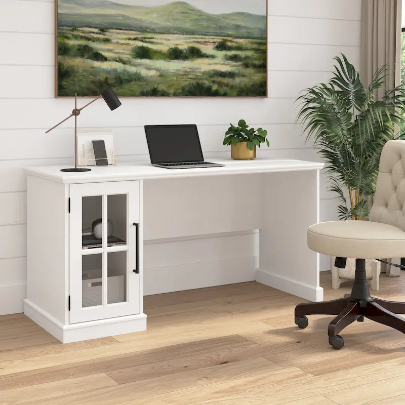 60W computer desk with storage cabinet.