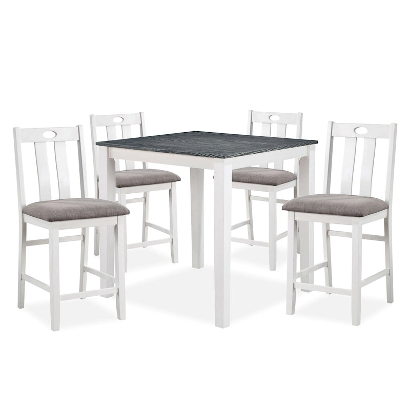 Table et chaises de bar cinq pièces en bois blanc de style transitionnel