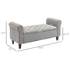 Banc de rangement ottoman de 50 po, banc rembourré pour pied de lit avec accoudoirs roulés, pieds en bois, banc de rangement touffeté gris
