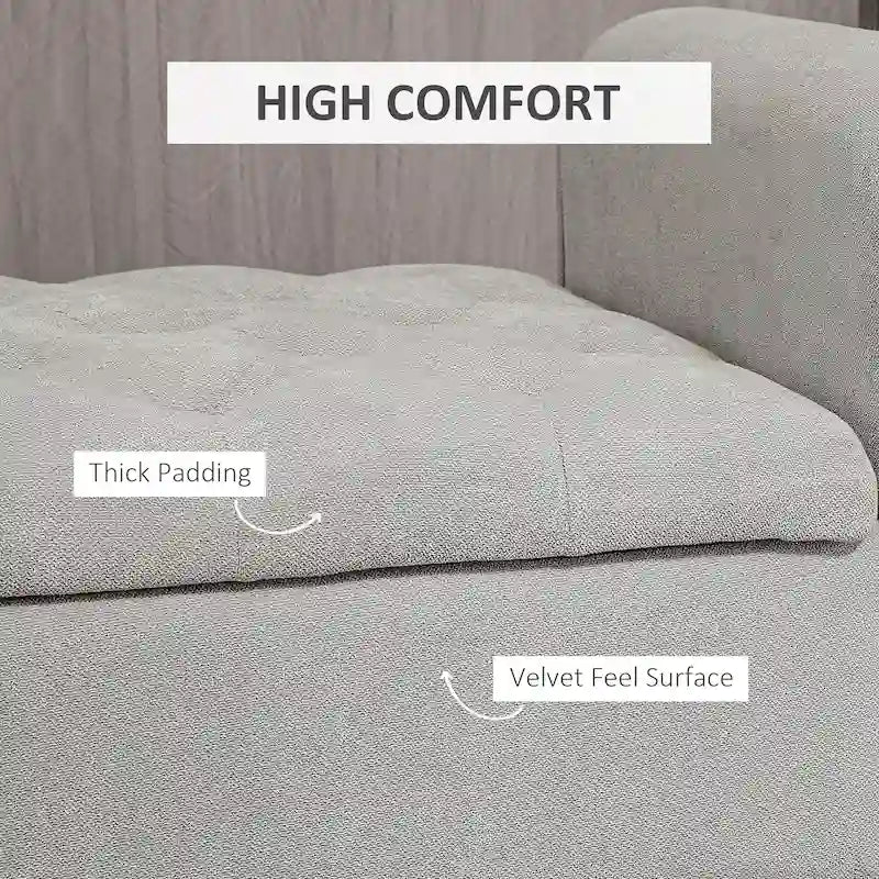 Banc de rangement ottoman de 50 po, banc rembourré pour pied de lit avec accoudoirs roulés, pieds en bois, banc de rangement touffeté gris