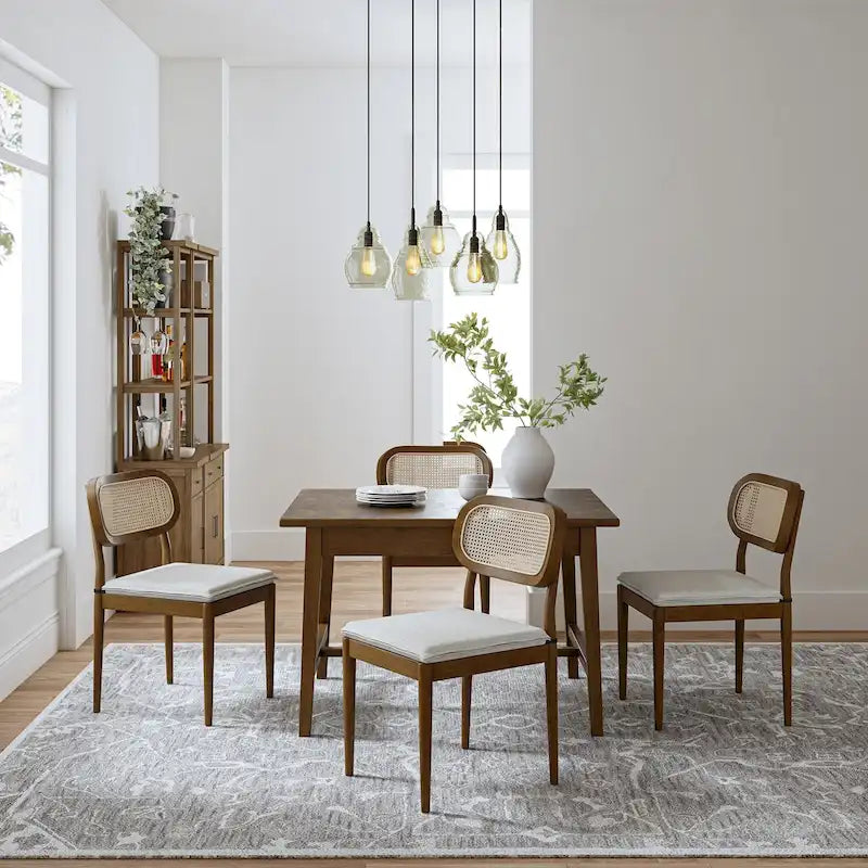Modern solid wood dining chairs, rattan backrests, removable seat cushions, four chairs per .