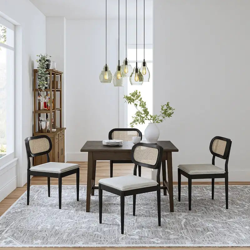 Modern solid wood dining chairs, rattan backrests, removable seat cushions, four chairs per .