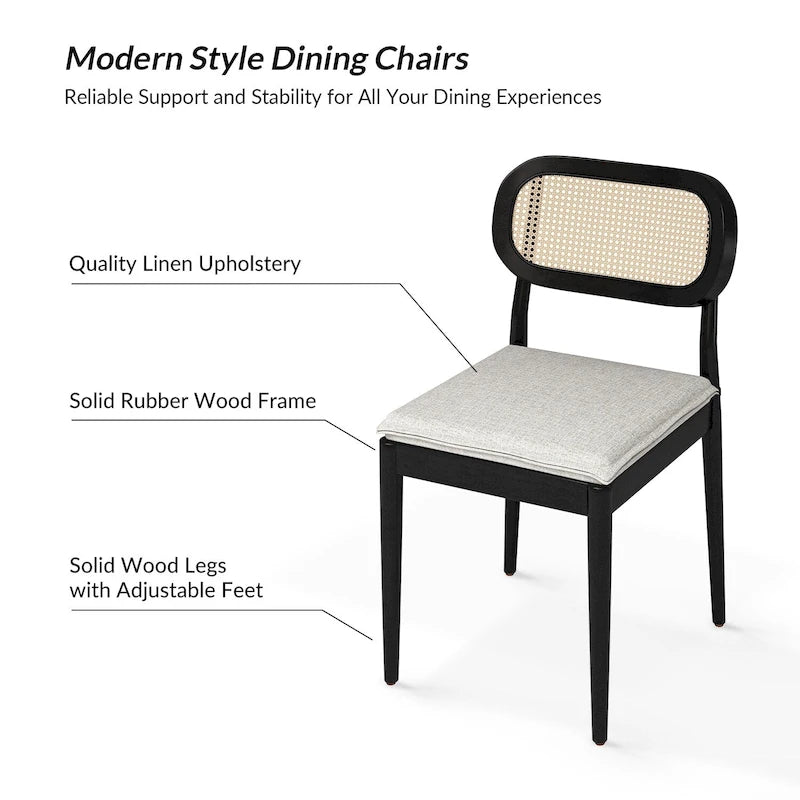 Modern solid wood dining chairs, rattan backrests, removable seat cushions, four chairs per .