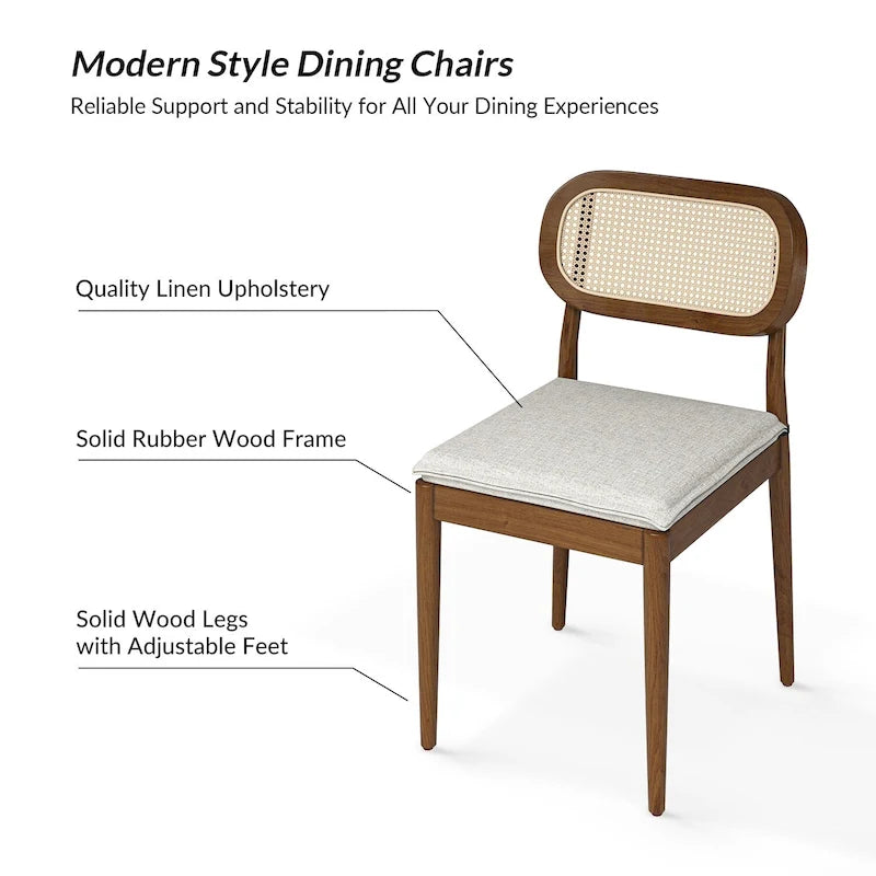 Modern solid wood dining chairs, rattan backrests, removable seat cushions, four chairs per .