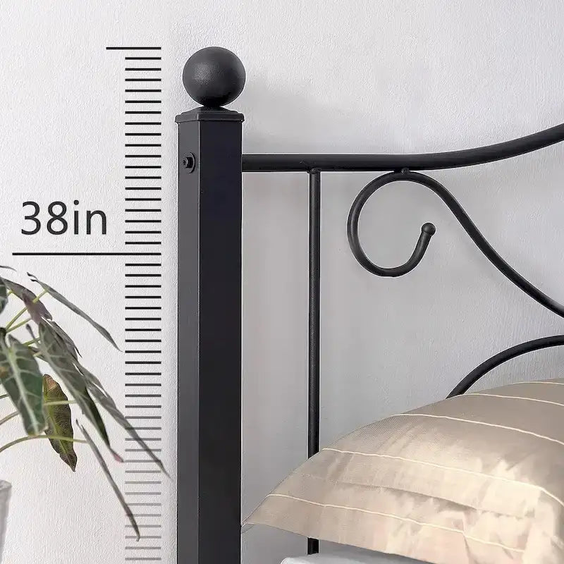 Metal Bed Frame with Arched Headboard and Footboard, Heavy Duty Steel Slat Support, No Box Spring Needed