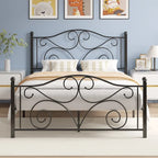 Metal Bed Frame with Arched Headboard and Footboard, Heavy Duty Steel Slat Support, No Box Spring Needed