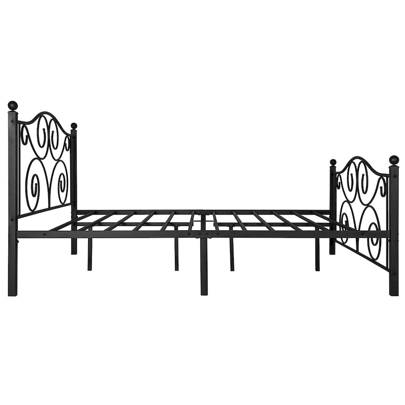 Metal Bed Frame with Arched Headboard and Footboard, Heavy Duty Steel Slat Support, No Box Spring Needed