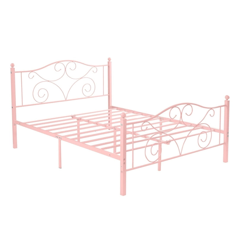 Metal Bed Frame with Arched Headboard and Footboard, Heavy Duty Steel Slat Support, No Box Spring Needed