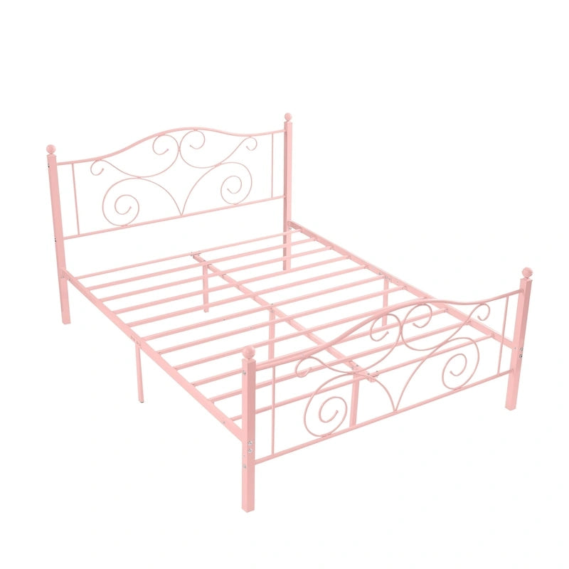 Metal Bed Frame with Arched Headboard and Footboard, Heavy Duty Steel Slat Support, No Box Spring Needed