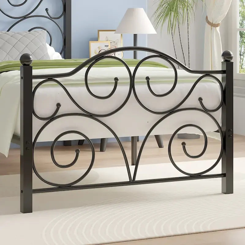 Metal Bed Frame with Arched Headboard and Footboard, Heavy Duty Steel Slat Support, No Box Spring Needed