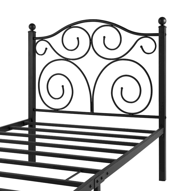 Metal Bed Frame with Arched Headboard and Footboard, Heavy Duty Steel Slat Support, No Box Spring Needed
