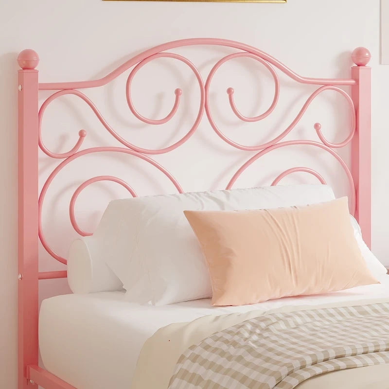 Metal Bed Frame with Arched Headboard and Footboard, Heavy Duty Steel Slat Support, No Box Spring Needed