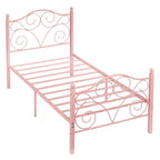 Metal Bed Frame with Arched Headboard and Footboard, Heavy Duty Steel Slat Support, No Box Spring Needed