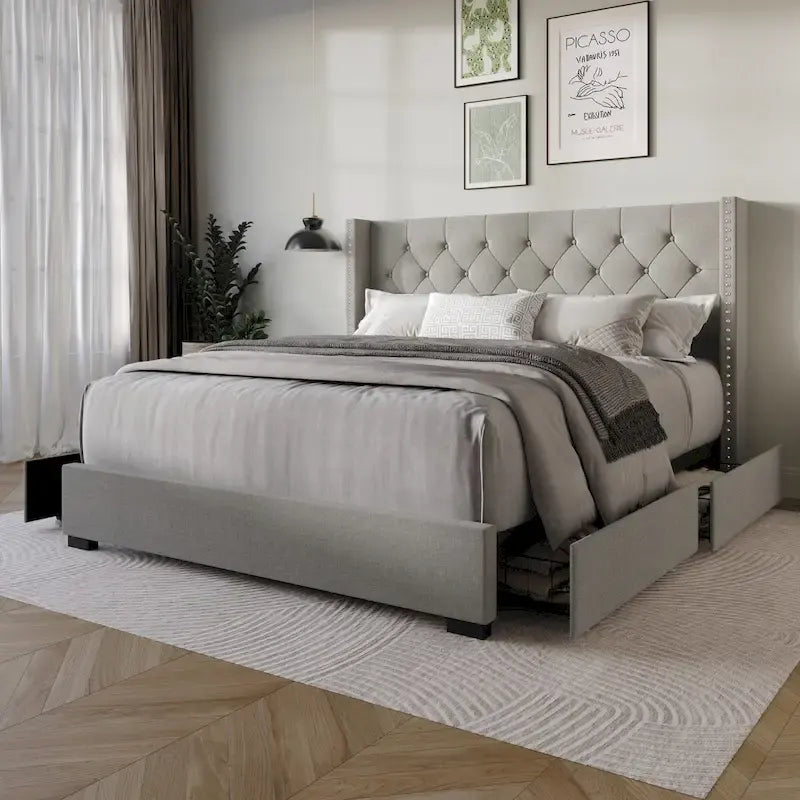 Full Tufted Upholstered Storage Platform Bed