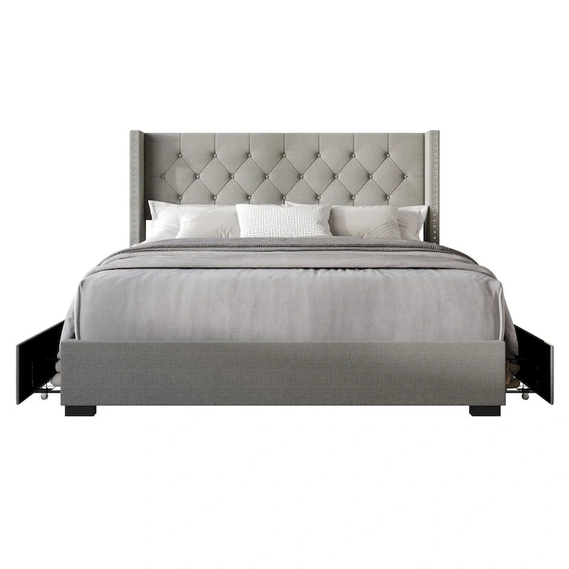 Full Tufted Upholstered Storage Platform Bed
