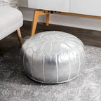 Pouf ottoman rembourré en cuir marocain fait main