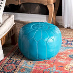 Pouf ottoman rembourré en cuir marocain fait main