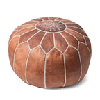 Pouf ottoman rembourré en cuir marocain fait main