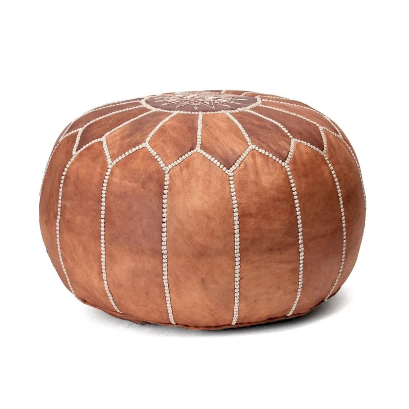 Pouf ottoman rembourré en cuir marocain fait main