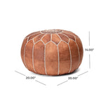 Pouf ottoman rembourré en cuir marocain fait main