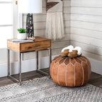 Pouf ottoman rembourré en cuir marocain fait main