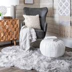 Pouf ottoman rembourré en cuir marocain fait main