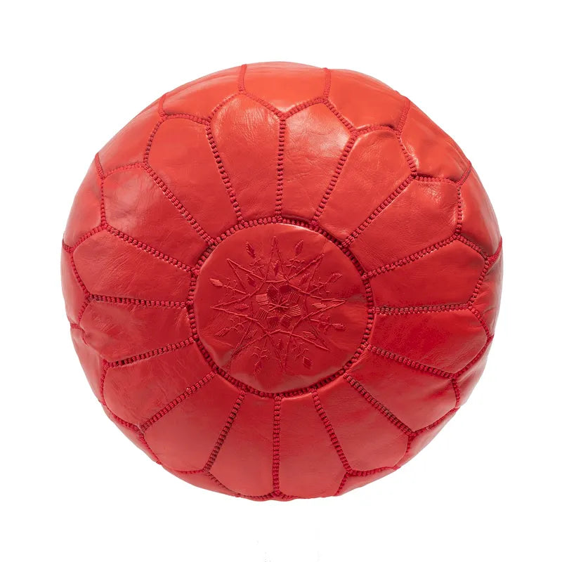 Pouf ottoman rembourré en cuir marocain fait main
