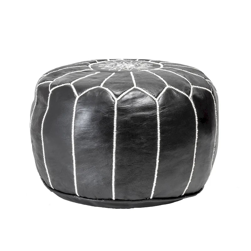 Pouf ottoman rembourré en cuir marocain fait main