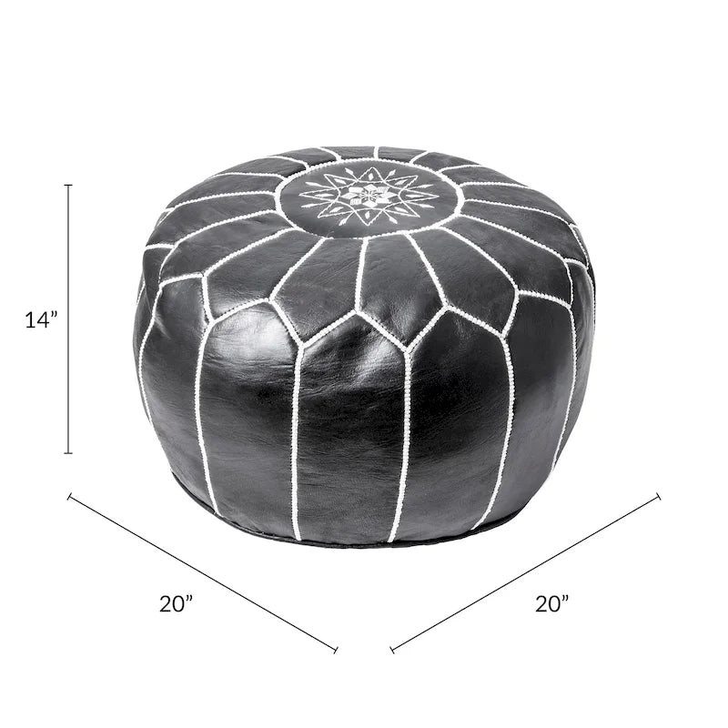 Pouf ottoman rembourré en cuir marocain fait main