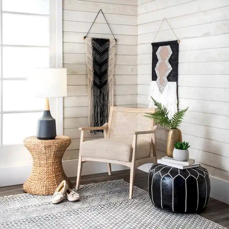 Pouf ottoman rembourré en cuir marocain fait main