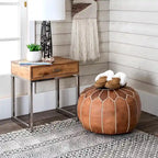 Pouf ottoman rembourré en cuir marocain fait main