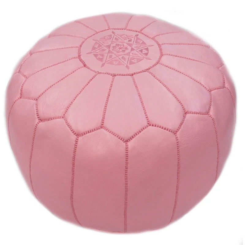 Pouf ottoman rembourré en cuir marocain fait main