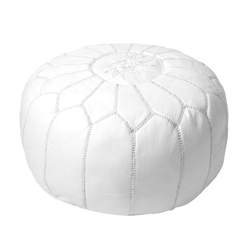 Pouf ottoman rembourré en cuir marocain fait main