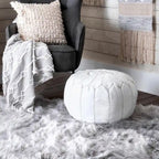 Pouf ottoman rembourré en cuir marocain fait main
